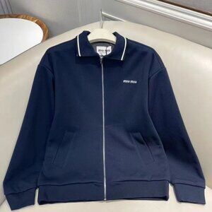 MIUMIU SS25 Knit Cotton Logo Fitted Jacket for Women, Size S